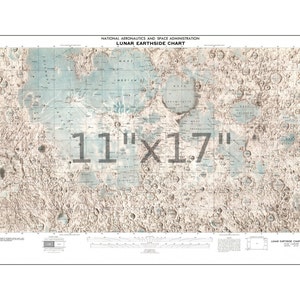 Map of Moon, Lunar Chart, Moon Map NASA Earthside Lunar Map Astronomy Aid Astronomical Chart 525 11x17 inches