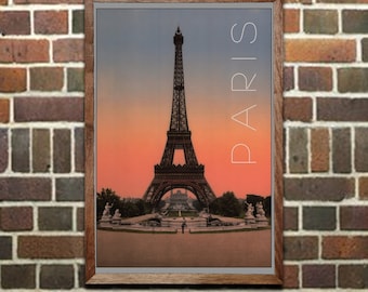 Travel Poster Paris, Eiffel Tower, Vintage Print, Wall Art for Home or Office Decor (614)