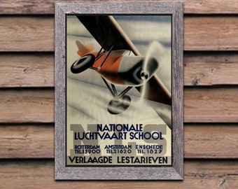 Aviation Art Print - National Luchtvaart School, Vintage Poster for Home Office Decor, Wall Art (621)