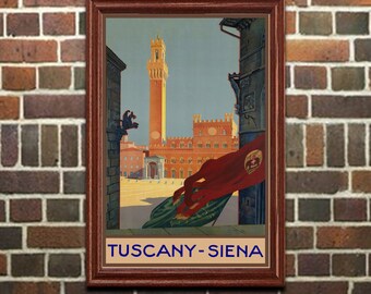 Italian Travel Poster, Tuscany-Siena Piazza del Campo, Vintage Print, Wall Art for Home Office Decor