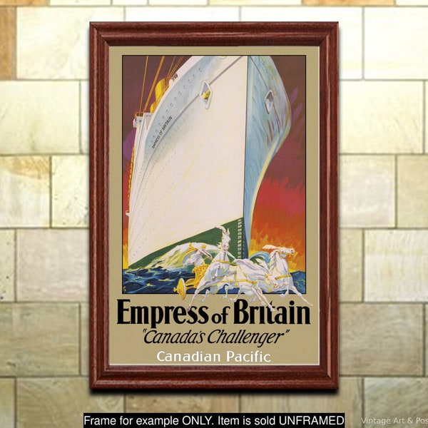 Travel Poster, Canadian Pacific Empresses of Britain Vintage Print, Wall Art for Home Office Decor