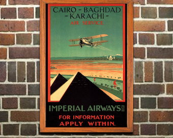 Travel Poster: "Cairo, Baghdad, Karachi - Imperial Airways ", Wall Art Print, Vintage Decor