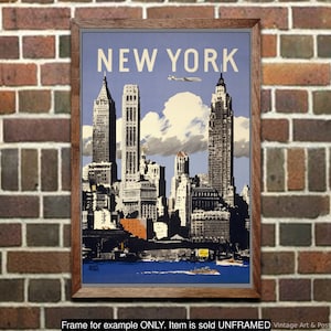 Vintage Travel Poster: New York City, Lockheed Constellation, Airline Travel Art Print
