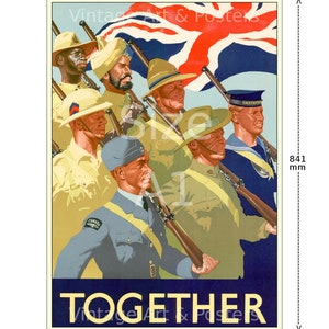 WWII British Recruiting Poster Together Vintage British World War II Propaganda Art Print, Home Office Decor, Wall Art WWII 193 A1 (841x594mm)