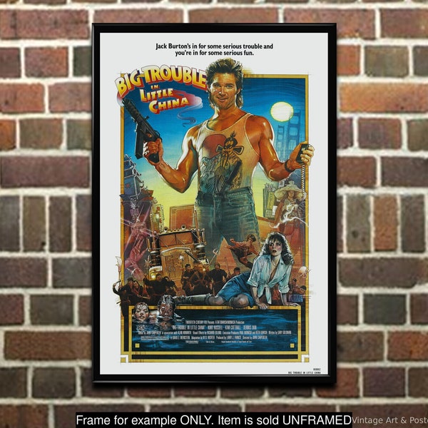 Movie Poster Big Trouble in Little China, Kurt Russell, Kim Cattrall, Wall Art for Movie Room Decor  (591)