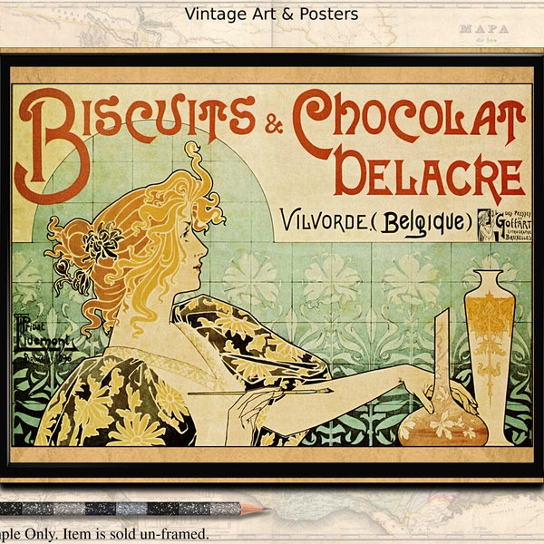 Printable Art Nouveau Print, Privat-Livemont, Biscuits & Chocolat Delacre, Vintage Poster, Digital Download for printing at home