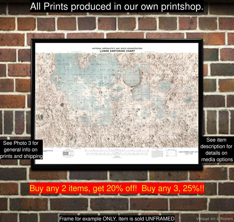 Map of Moon, Lunar Chart, Moon Map NASA Earthside Lunar Map Astronomy Aid Astronomical Chart 525 image 8