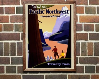 Railroad Travel Poster Pacific Northwest, Vintage Print, Wall Art for Home Office Decor (312)