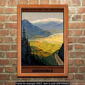 French railroad travel poster, Grenoble, Vintage Print, Wall Art for home or office decor