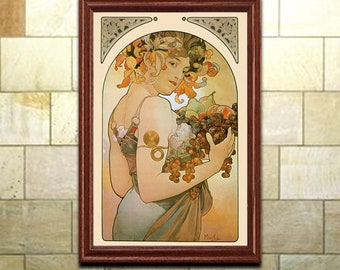 Art Nouveau Print, Mucha Le Fruit, Vintage Poster, Wall Art for Home or Office Decor