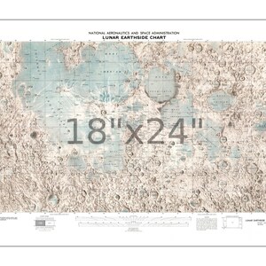 Map of Moon, Lunar Chart, Moon Map NASA Earthside Lunar Map Astronomy Aid Astronomical Chart 525 18x24 inches