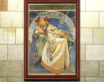 Mucha Art Nouveau Print: "Princess Hyacinth" Bohemian Decor Wall Art