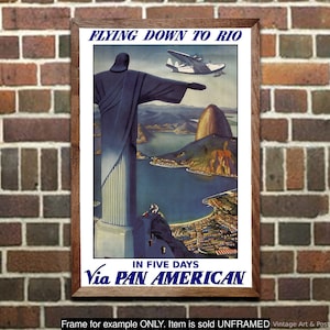 Cartel de viaje Río en cinco días, impresión de aerolínea vintage, arte de pared para decoración del hogar u oficina