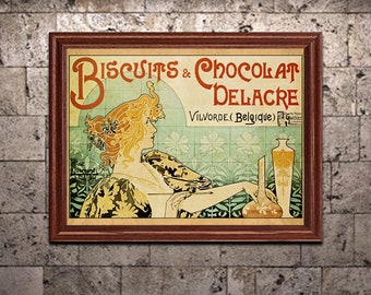 Art Nouveau Print, Privat-Livemont, Biscuits & Chocolat Delacre, Vintage Poster, Wall Art for Home or Office Decor (34)