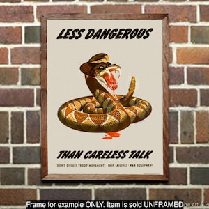 WWII Propaganda Poster: "Less Dangerous than Careless Talk", Vintage Art Print