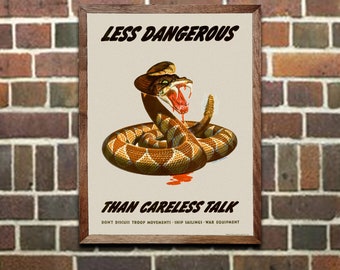 US WWII Propaganda Poster Less Dangerous than Careless Talk - United States World War II, Home Office Decor, Wall Art (575)