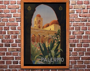 Italian Travel Poster, Palermo Cathedral, Vintage Print, Wall Art for Home or office Decor