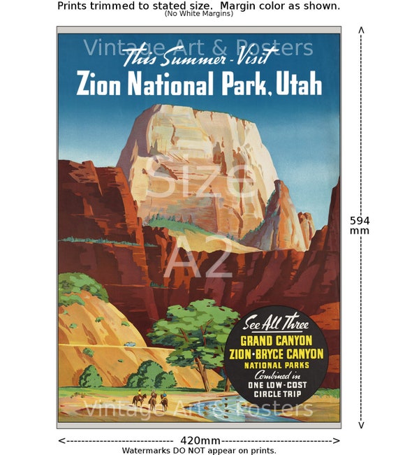 4 sizes, matte+glossy avail Vintage Travel Poster Bryce Canyon Grand Canyon