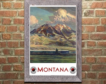 Railroad Travel Poster, Montana, Norhtern Pacific, Vintage Print, Wall Art for home or office decor