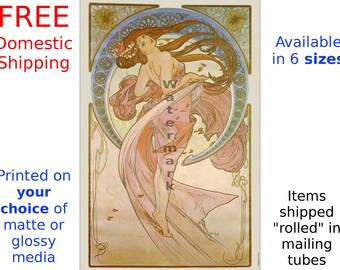 Art Nouveau Print, Art Nouveau Poster, Alphonse Mucha, The Arts Dance, La Danse - Home Decor, Wall Art (507)