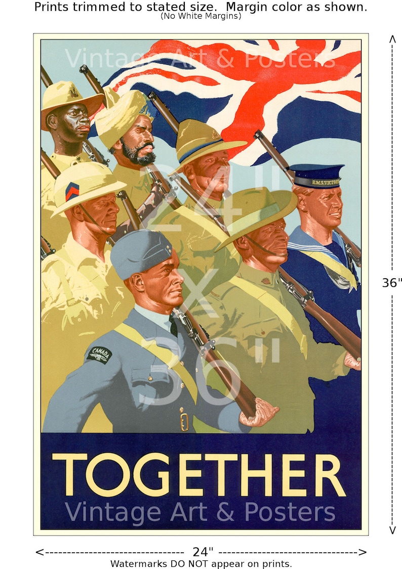 WWII British Recruiting Poster Together Vintage British World War II Propaganda Art Print, Home Office Decor, Wall Art WWII 193 24x36 inches