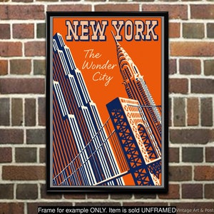 Travel Poster: &quot;New York - Wonder City&quot;, Retro Art Deco Print