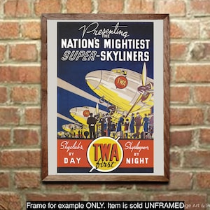 TWA Travel Poster: Skyliners, Art Deco Airline Print