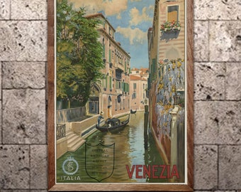 Italian Travel Poster, Venezia, Vintage Print, Wall Art for home or office decor