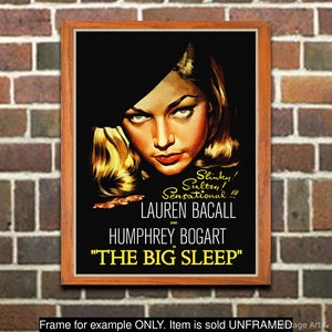 Movie Poster Big Sleep, Film Noir Lobby Card Lauren Bacall, Wall Art for Movie Room Media Room Home Office Decor (478)