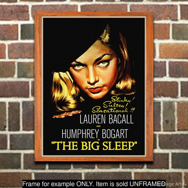 Movie Poster Big Sleep, Film Noir Lobby Card Lauren Bacall, Wall Art for Movie Room Media Room Home Office Decor (478)