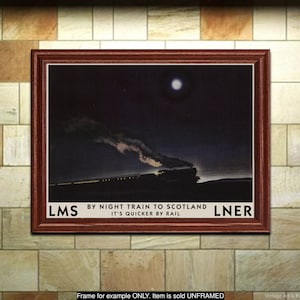 British Railways Travel Poster: &quot;LMS - By Night Train to Scotland - LNER&quot;,  Wall Art Print