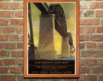 Railroad Travel Poster, Castleton Cutoff NY Central RR, Vintage Print, Wall Art for Home or Office Decor (275)