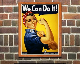 US Propaganda Poster - Rosie the Riveter - We Can Do It! - Vintage United States WWII Art Print, Home Office Decor, Wall Art (201)