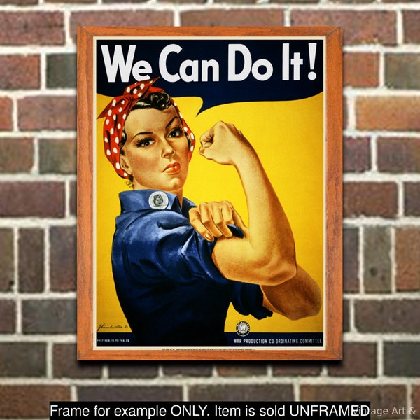 Affiche de propagande américaine - Rosie la riveteuse - On y arrive ! - impression d'art vintage des États-Unis sur la Seconde Guerre mondiale, décoration de bureau à domicile, art mural (201)