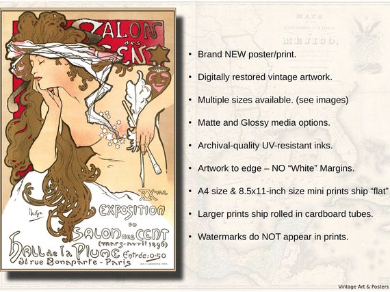 Salon des Cent 1896-11x17 inch Vintage Alphonse Mucha Art Nouveau Poster//Print