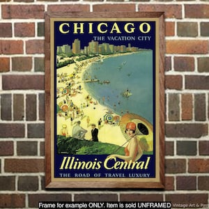 Travel Poster Chicago Vaction City Illinois Central Railroad, Vintage Travel Print/Wall Art for Home Office Decor (58)