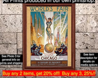 アール・デコ　vintage poster 1933 Art Deco Chicago World's Fair Classic Vintage Travel