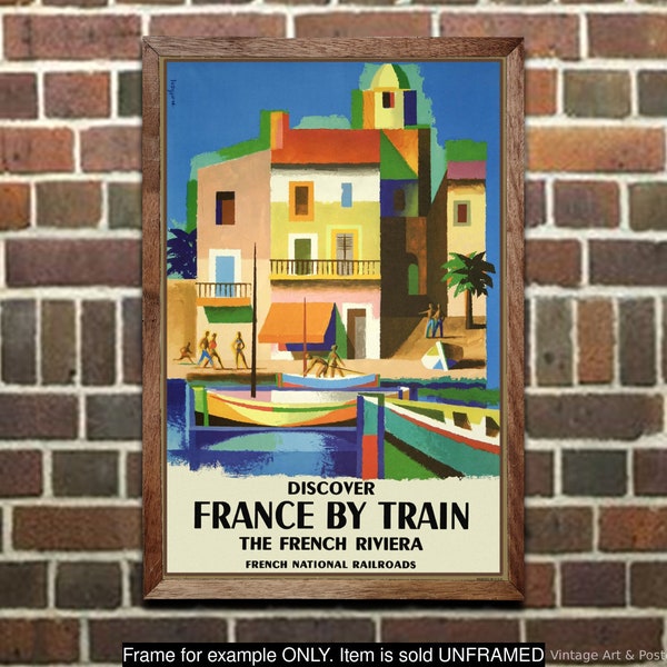 Travel Poster, Discover France by Train Vintage French State Railways Travel Print Home Office Decor Wall Art (666)