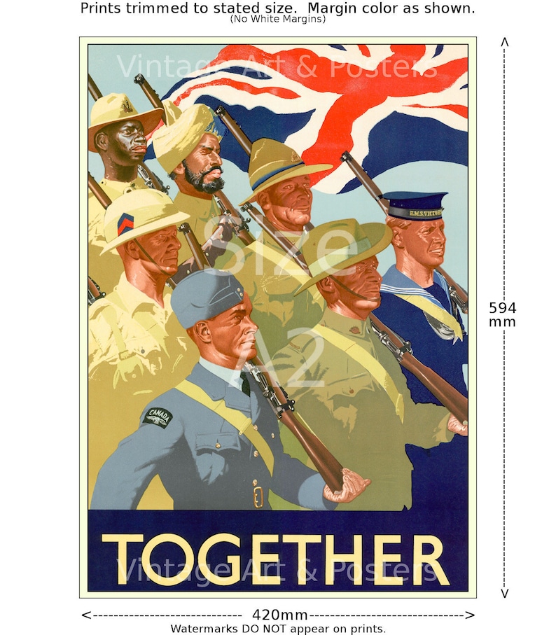 WWII British Recruiting Poster Together Vintage British World War II Propaganda Art Print, Home Office Decor, Wall Art WWII 193 A2 (594x420mm)