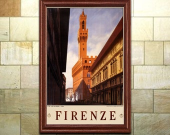 Travel Poster Firenze, Florence Italy, Palazzo Vecchio, Vintage Italian Print, Wall Art for Home or Office Deco (338)