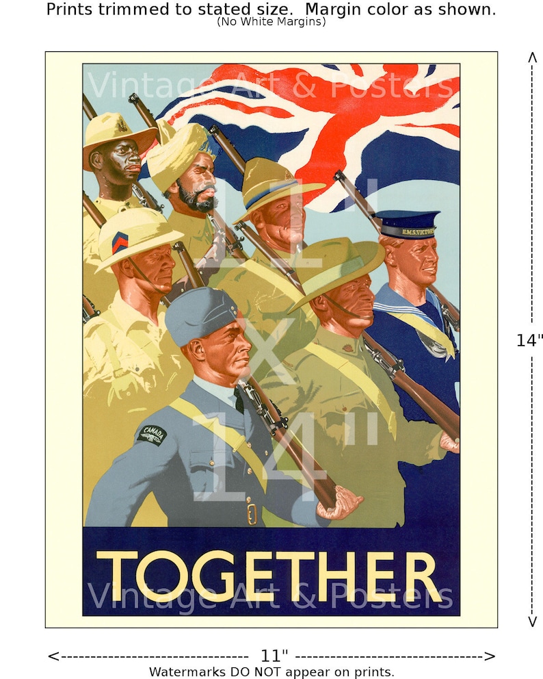 WWII British Recruiting Poster Together Vintage British World War II Propaganda Art Print, Home Office Decor, Wall Art WWII 193 11x14 inches