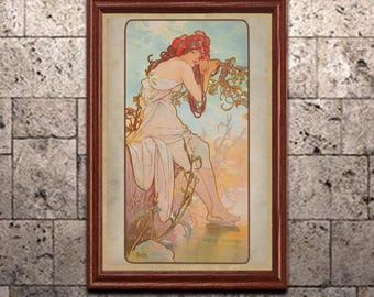 Mucha Art Nouveau Print: Summer, The Seaons Series, Bohemian Decor Wall Art