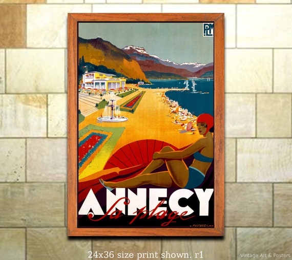 Vintage Travel Poster Print Annecy La Plage Vintage French Travel Advertisement Art 362