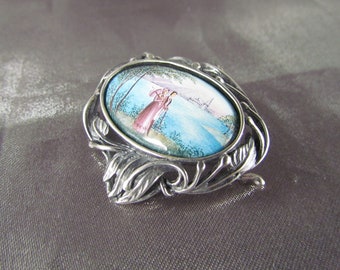 Russian Enamel Silver Brooch, Antique Russian Silver Email Brooch