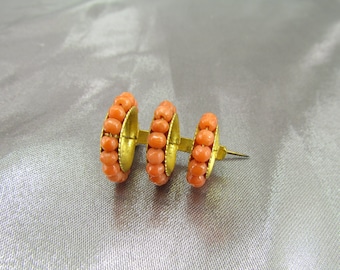 Antique Coral Brooch Gold Plated Victorian Jewelry
