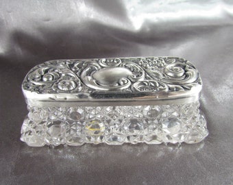 Zilveren Doos Engels Victoriaans Kristal, Oude Doos Zilver Engeland XIXe