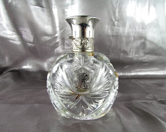 Vintage Perfume Bottle, Silver Metal Crystal Perfume Bottle