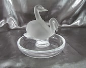 Lalique French Ring Disk, Crystal Swan Figurine, Trinket Bowl
