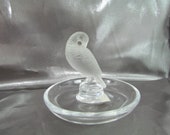 Lalique French Ring Disk, Crystal Partridge figurine, Trinket Bowl