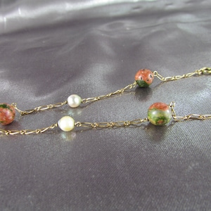 18k Gold Bracelet, Fine Pearls, Jasper Vintage